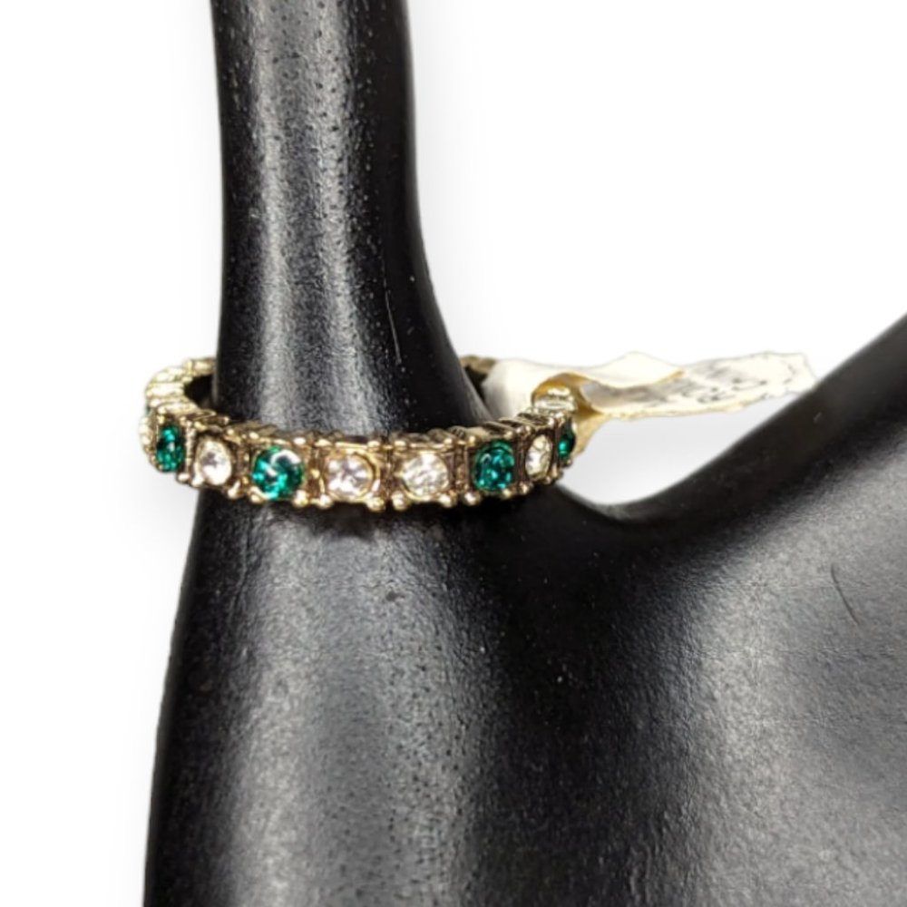 Roman Gold Tone Rhinestone & Green Faux Emerald Wrapped Ring